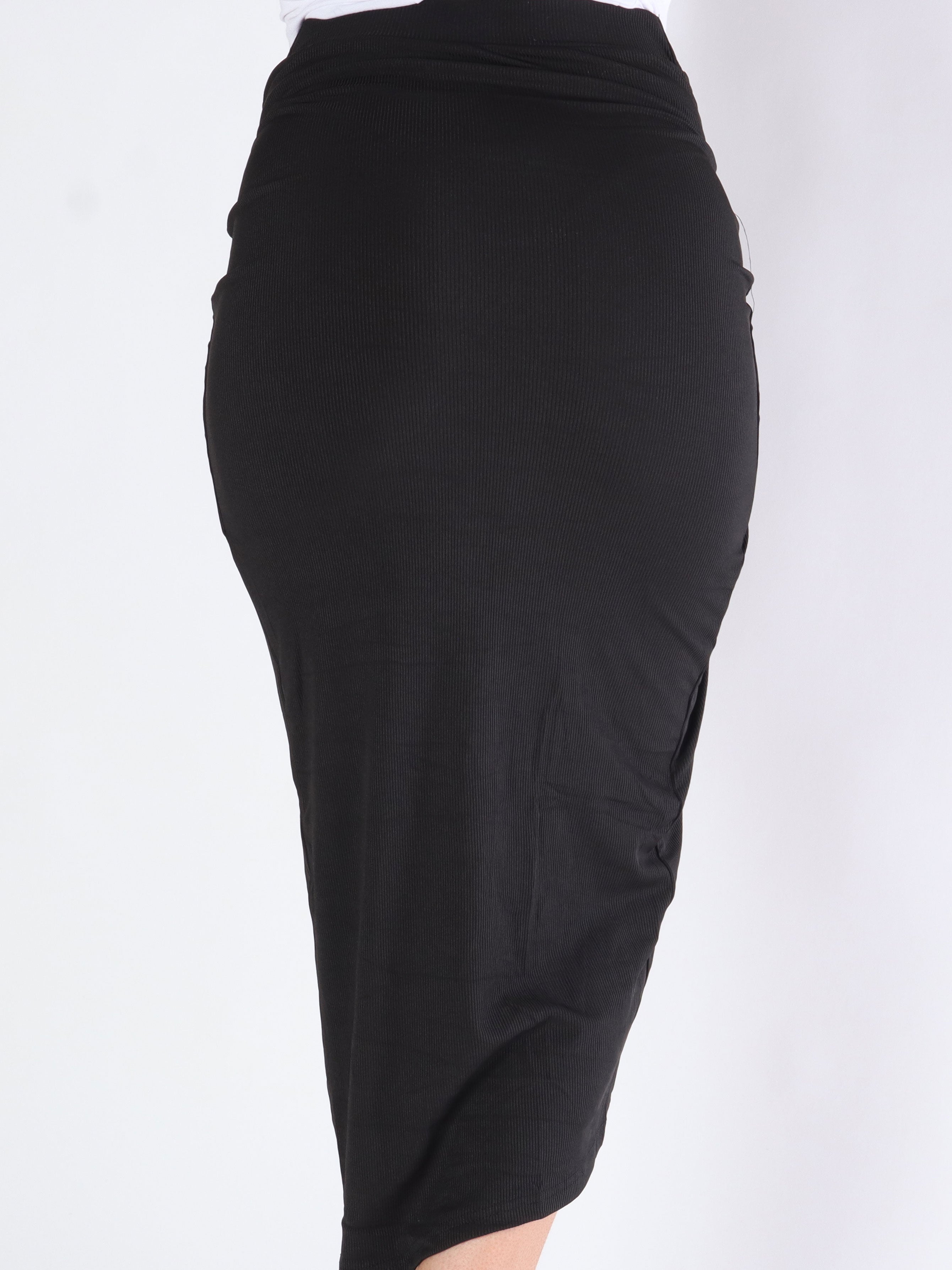 Agnes - Sød elastisk ribbet nederdel med slids foran